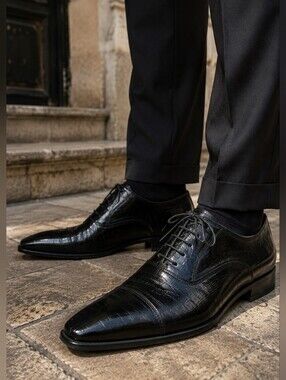 Alberto Guardiani Black Cap Toe Oxford Dress Shoes Men's EU 39